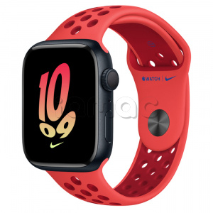 Купить Apple Watch Series 8 // 45мм GPS // Корпус из алюминия цвета "темная ночь", спортивный ремешок Nike цвета "ярко-малиновый/спортивный красный"