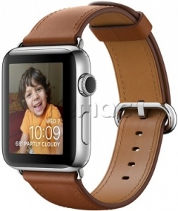 Купить Apple Watch Series 2 42мм Корпус из нержавеющей стали, ремешок золотисто-коричневого цвета с классической пряжкой (MNPV2)