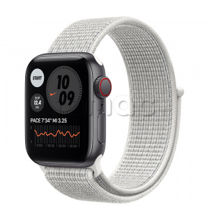 Купить Apple Watch SE // 40мм GPS + Cellular // Корпус из алюминия цвета «серый космос», спортивный браслет Nike цвета «Снежная вершина» (2020)