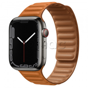 Купить Apple Watch Series 7 // 45мм GPS + Cellular // Корпус из нержавеющей стали графитового цвета, кожаный браслет цвета «золотистая охра», размер ремешка M/L