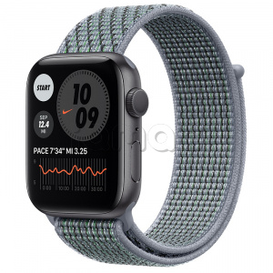 Купить Apple Watch Series 6 // 44мм GPS // Корпус из алюминия цвета «серый космос», спортивный браслет Nike цвета «Дымчатый серый»