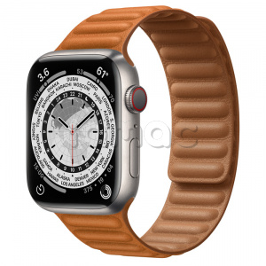 Купить Apple Watch Series 7 // 45мм GPS + Cellular // Корпус из титана, кожаный браслет цвета «золотистая охра», размер ремешка M/L