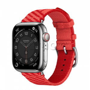Купить Apple Watch Series 8 Hermès // 41мм GPS + Cellular // Корпус из нержавеющей стали серебристого цвета, ремешок Jumping Single Tour цвета Rose Texas/Rouge Piment