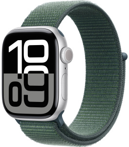 Apple Watch Series 10 // 46мм GPS // Корпус из алюминия серебристого цвета, спортивный браслет цвета "зеленое озеро"