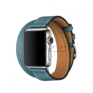 38/40 мм ремешок Double Tour из кожи Swift цвета Bleu Jean, размер Regular (стандартный) для Apple Watch Hermès
