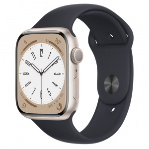 Apple Watch Series 8 // 45мм GPS // Корпус из алюминия цвета "сияющая звезда", спортивный ремешок цвета "темная ночь"