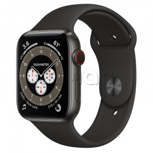 Купить Apple Watch Series 6 // 44мм GPS + Cellular // Корпус из титана цвета «черный космос», спортивный ремешок черного цвета