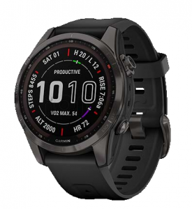 Купить Мультиспортивные часы Garmin Fenix 7S (42mm) Sapphire Solar, титановый угольно-серый DLC корпус, угольно-серый силиконовый ремешок