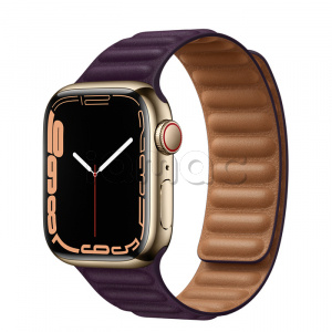 Купить Apple Watch Series 7 // 41мм GPS + Cellular // Корпус из нержавеющей стали золотого цвета, кожаный браслет цвета «тёмная вишня», размер ремешка S/M