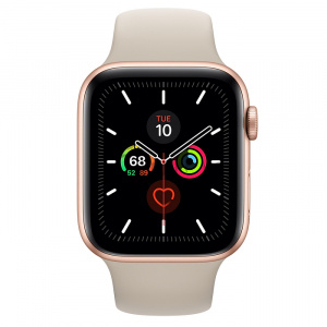 Купить Apple Watch Series 5 // 44мм GPS + Cellular // Корпус из алюминия золотого цвета, спортивный ремешок бежевого цвета
