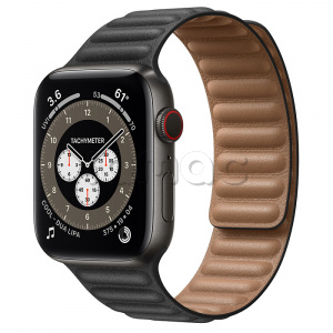 Купить Apple Watch Series 6 // 44мм GPS + Cellular // Корпус из титана цвета «черный космос», кожаный браслет черного цвета, размер ремешка S/M