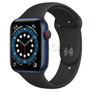 Купить Apple Watch Series 6 // 44мм GPS + Cellular // Корпус из алюминия синего цвета, спортивный ремешок черного цвета