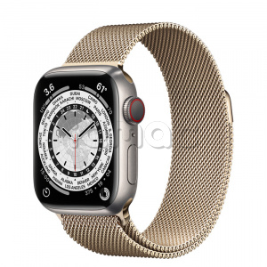 Купить Apple Watch Series 7 // 41мм GPS + Cellular // Корпус из титана, миланский сетчатый браслет золотого цвета