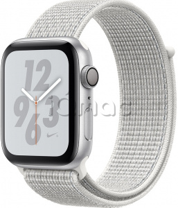 Apple Watch Series 4 Nike+ // 44мм GPS // Корпус из алюминия серебристого цвета, ремешок из плетёного нейлона Nike цвета «снежная вершина» (MU7H2)