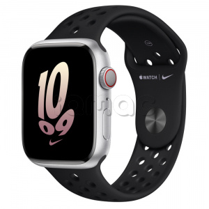 Купить Apple Watch Series 8 // 45мм GPS + Cellular // Корпус из алюминия серебристого цвета, спортивный ремешок Nike черного цвета