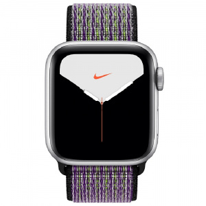 Купить Apple Watch Series 5 // 44мм GPS // Корпус из алюминия серебристого цвета, спортивный браслет Nike цвета «песчаная пустыня/салатовый»