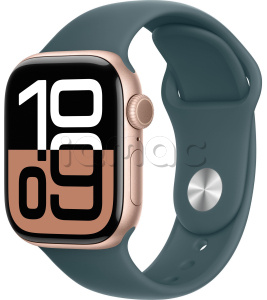 Купить Apple Watch Series 10 // 46мм GPS // Корпус из алюминия цвета "розовое золото", спортивный ремешок цвета "зеленое озеро"