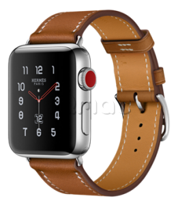Купить Apple Watch Series 3 Hermès // 38мм GPS + Cellular // Корпус из нержавеющей стали, ремешок Single Tour из кожи Swift цвета Fauve Barenia (MQLM2)