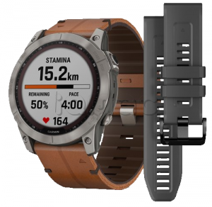 Купить Мультиспортивные часы Garmin Fenix 7X (51mm) Sapphire Solar, титановый корпус, коричневый кожаный ремешок