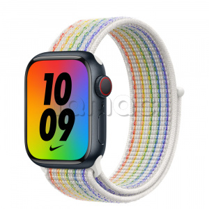 Купить Apple Watch Series 7 // 41мм GPS + Cellular // Корпус из алюминия цвета «тёмная ночь», спортивный браслет Nike радужного цвета