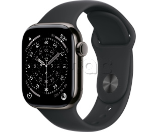 Купить Apple Watch Series 11 // 42мм GPS+Cellular // Корпус из титана сланцевого цвета, спортивный ремешок черного цвета