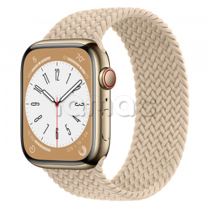 Купить Apple Watch Series 8 // 45мм GPS + Cellular // Корпус из нержавеющей стали золотого цвета, плетёный монобраслет бежевого цвета