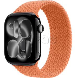 Купить Apple Watch Series 11 // 46мм GPS // Черный глянцевый корпус из алюминия, плетеный монобраслет цвета "куркума"
