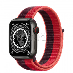 Купить Apple Watch Series 7 // 41мм GPS + Cellular // Корпус из титана цвета «черный космос», спортивный браслет цвета (PRODUCT)RED