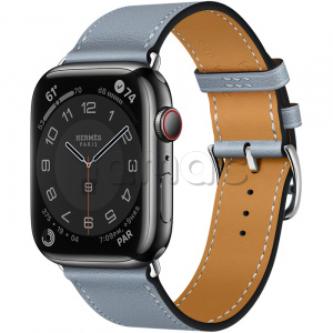 Купить Apple Watch Series 7 Hermès // 45мм GPS + Cellular // Корпус из нержавеющей стали цвета «черный космос», ремешок Single Tour цвета Bleu Lin