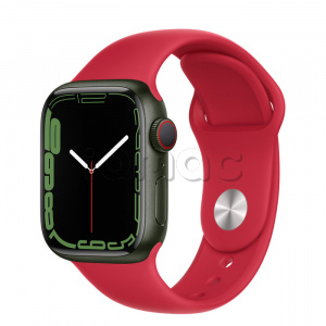 Купить Apple Watch Series 7 // 41мм GPS + Cellular // Корпус из алюминия зеленого цвета, спортивный ремешок цвета (PRODUCT)RED