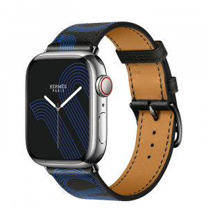 Apple Watch Series 7 Hermès // 41мм GPS + Cellular // Корпус из нержавеющей стали серебристого цвета, ремешок Single Tour Circuit H цвета Noir/Bleu Électrique