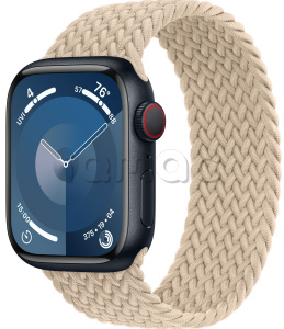 Купить Apple Watch Series 9 // 45мм GPS+Cellular // Корпус из алюминия цвета "темная ночь", плетёный монобраслет бежевого цвета