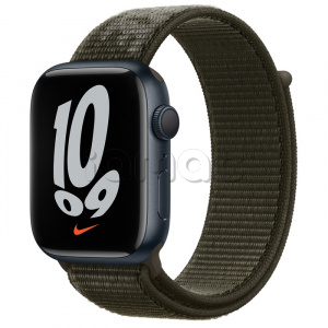 Купить Apple Watch Series 7 // 45мм GPS // Корпус из алюминия цвета «тёмная ночь», спортивный браслет Nike цвета «рабочий хаки»