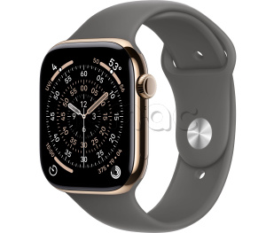 Купить Apple Watch Series 11 // 42мм GPS+Cellular // Корпус из титана золотого цвета, спортивный ремешок цвета "серый камень"