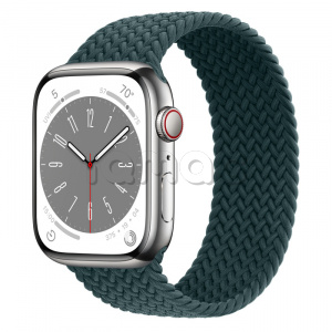 Купить Apple Watch Series 8 // 45мм GPS + Cellular // Корпус из нержавеющей стали серебристого цвета, плетёный монобраслет цвета "тропический лес"