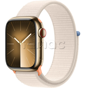 Купить Apple Watch Series 9 // 41мм GPS+Cellular // Корпус из нержавеющей стали золотого цвета, спортивный браслет цвета "сияющая звезда"