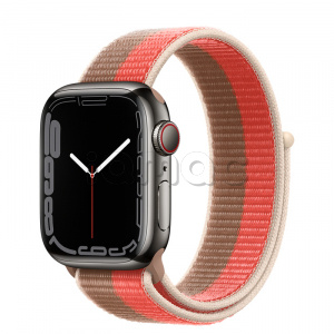 Купить Apple Watch Series 7 // 41мм GPS + Cellular // Корпус из нержавеющей стали графитового цвета, спортивный браслет цвета «розовый помело/миндальный»