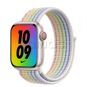 Купить Apple Watch Series 7 // 41мм GPS + Cellular // Корпус из алюминия цвета «сияющая звезда», спортивный браслет Nike радужного цвета