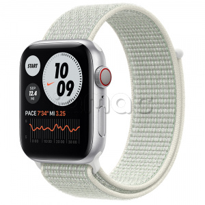 Купить Apple Watch Series 6 // 44мм GPS + Cellular // Корпус из алюминия серебристого цвета, спортивный браслет Nike цвета «Еловая дымка»