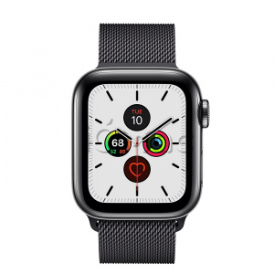 Apple Watch Series 5 // 40мм GPS + Cellular // Корпус из нержавеющей стали цвета «серый космос», миланский сетчатый браслет цвета «чёрный космос»