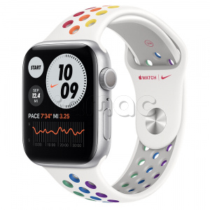 Купить Apple Watch Series 6 // 44мм GPS // Корпус из алюминия серебристого цвета, спортивный ремешок Nike радужного цвета