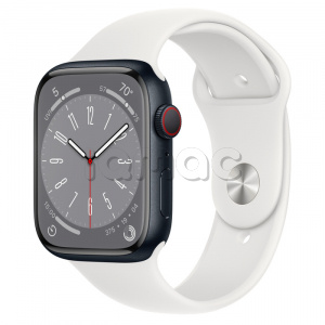 Купить Apple Watch Series 8 // 45мм GPS + Cellular // Корпус из алюминия цвета "темная ночь", спортивный ремешок белого цвета