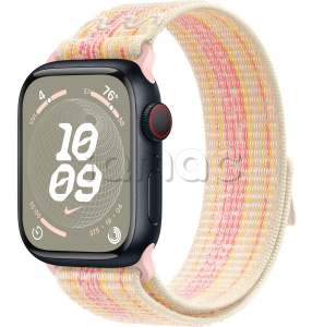 Купить Apple Watch Series 9 // 41мм GPS+Cellular // Корпус из алюминия цвета "темная ночь", спортивный браслет Nike цвета "сияющая звезда/розовый"