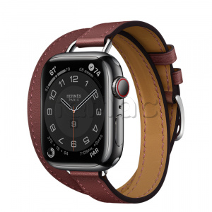 Купить Apple Watch Series 7 Hermès // 41мм GPS + Cellular // Корпус из нержавеющей стали цвета «черный космос», ремешок Double Tour Attelage цвета Rouge H