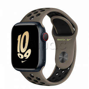 Купить Apple Watch Series 8 // 41мм GPS + Cellular // Корпус из алюминия цвета "темная ночь", спортивный ремешок Nike цвета "серая олива/черный"