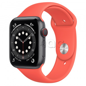 Купить Apple Watch Series 6 // 44мм GPS + Cellular // Корпус из алюминия цвета "серый космос", спортивный ремешок цвета «Розовый цитрус»