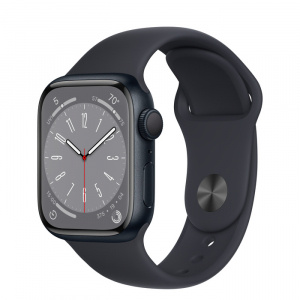 Apple Watch Series 8 // 41мм GPS // Корпус из алюминия цвета "темная ночь", спортивный ремешок цвета "темная ночь"