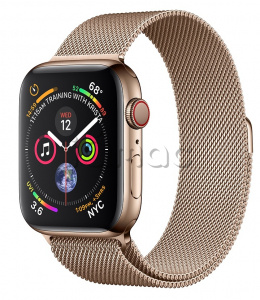 Купить Apple Watch Series 4 // 40мм GPS + Cellular // Корпус из нержавеющей стали золотого цвета, миланский сетчатый браслет золотого цвета (MTUT2)