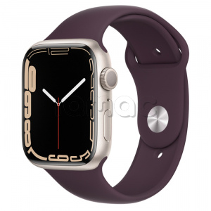 Купить Apple Watch Series 7 // 45мм GPS // Корпус из алюминия цвета «сияющая звезда», спортивный ремешок цвета «тёмная вишня»