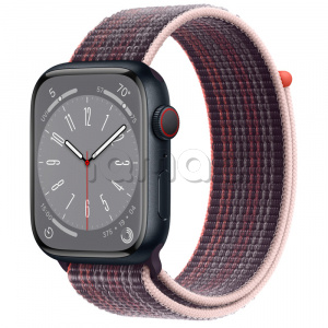 Купить Apple Watch Series 8 // 45мм GPS + Cellular // Корпус из алюминия цвета "темная ночь", спортивный браслет цвета "бузина"